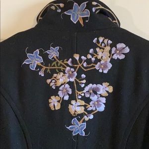 Black, Wool Pea coat with Embroidery